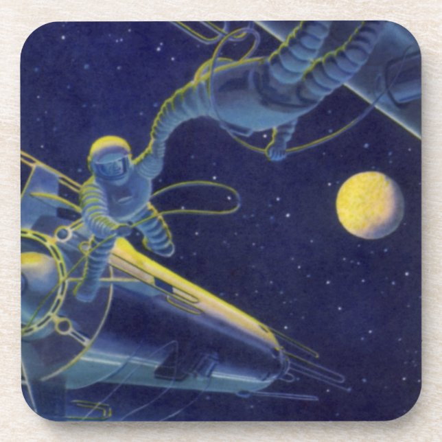 Vintage Science Fiction Astronauts in Outer Space Coaster (Front)