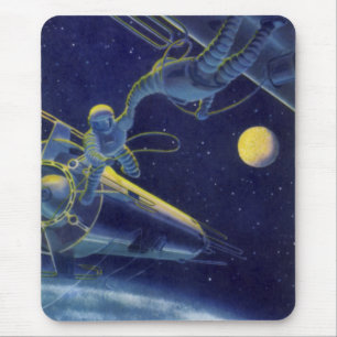 Vintage Science Fiction Astronauts in Outer Space Mouse Pad