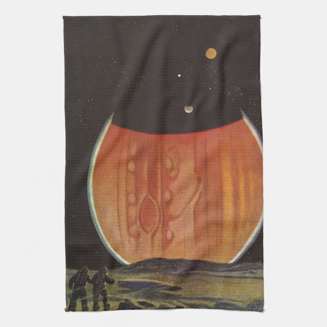 Vintage Science Fiction, Astronauts on Ganymede Tea Towel (Vertical)