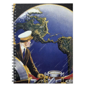 Vintage Science Fiction Astronauts Orbiting Earth Spiral Notebook