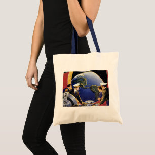 Vintage Science Fiction Astronauts Orbiting Earth Tote Bag
