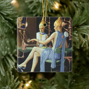 Vintage Science Fiction Beauty Salon Spa Manicures Ceramic Tree Decoration