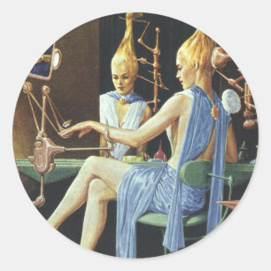 Vintage Science Fiction Beauty Salon Spa Manicures Classic Round Sticker