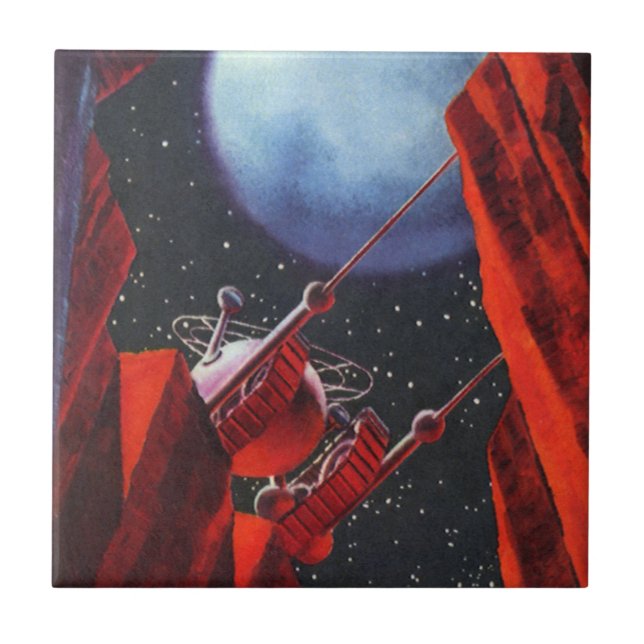 Vintage Science Fiction, Canyon Space Moon Rover Tile (Front)