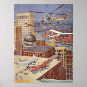 Vintage Science Fiction City, Victorian Steam Punk Poster