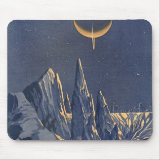 Vintage Science Fiction, Crescent Moon Snow Planet Mouse Pad