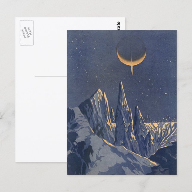 Vintage Science Fiction, Crescent Moon Snow Planet Postcard (Front/Back)
