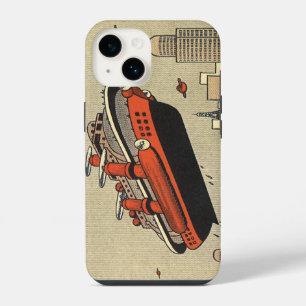 Vintage Science Fiction Cruise Ship Helicopter iPhone 14 Case