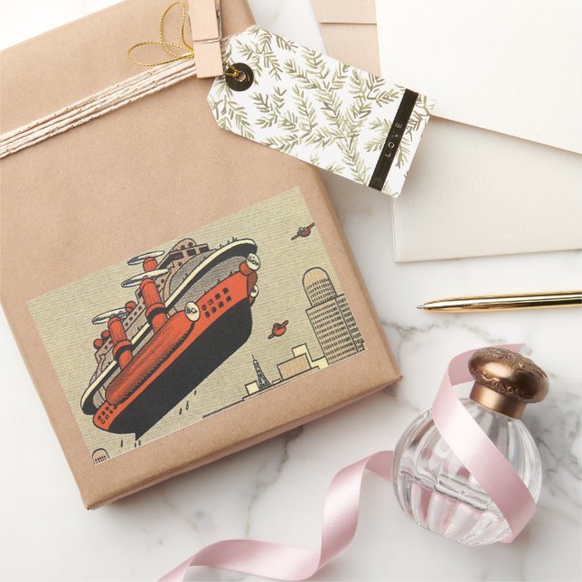 Vintage Science Fiction Cruise Ship Helicopter Rectangular Sticker (Gifting)