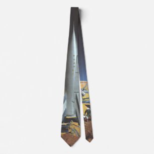 Vintage Science Fiction Desert Planet with Rockets Tie
