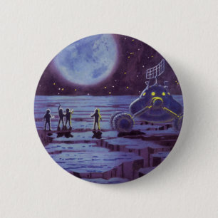 Vintage Science Fiction Earth Rover Aliens on Moon 6 Cm Round Badge