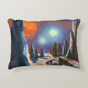 Vintage Science Fiction Foreign Planet with Aliens Decorative Cushion