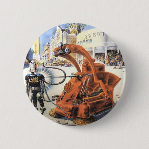 Vintage Science Fiction Futuristic City Alien Wars 6 Cm Round Badge