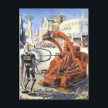 Vintage Science Fiction Futuristic City Alien Wars Postcard<br><div class="desc">Vintage illustration futuristic Science Fiction aliens and robots image. A classic retro sci fi futuristic design featuring aliens in a fight or battle in a metropolis of the future with buildings in ruins all around them.</div>