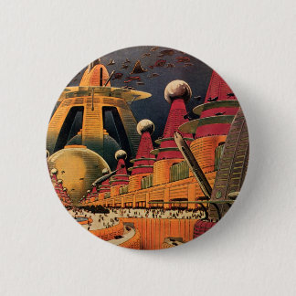 Vintage Science Fiction Futuristic City Flying Car 6 Cm Round Badge