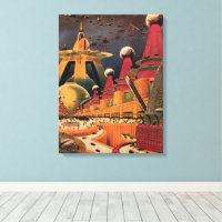 Vintage Science Fiction Futuristic City Flying Car