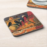 Vintage Science Fiction Futuristic City Flying Car Coaster<br><div class="desc">Vintage illustration travel and transportation science fiction image featuring a classic comic book retro sci fi urban setting with a city of the future. The architectural buildings are shaped like cones and vehicles are flying in the sky like birds while crowds of people are moving through the metropolis.</div>