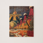 Vintage Science Fiction Futuristic City Flying Car Jigsaw Puzzle<br><div class="desc">Vintage illustration travel and transportation science fiction image featuring a classic comic book retro sci fi urban setting with a city of the future. The architectural buildings are shaped like cones and vehicles are flying in the sky like birds while crowds of people are moving through the metropolis.</div>