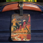Vintage Science Fiction Futuristic City Flying Car Luggage Tag<br><div class="desc">Vintage illustration travel and transportation science fiction image featuring a classic comic book retro sci fi urban setting with a city of the future. The architectural buildings are shaped like cones and vehicles are flying in the sky like birds while crowds of people are moving through the metropolis.</div>