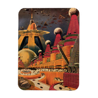 Vintage Science Fiction Futuristic City Flying Car Magnet