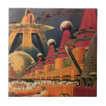 Vintage Science Fiction Futuristic City Flying Car Tile<br><div class="desc">Vintage illustration travel and transportation science fiction image featuring a classic comic book retro sci fi urban setting with a city of the future. The architectural buildings are shaped like cones and vehicles are flying in the sky like birds while crowds of people are moving through the metropolis.</div>