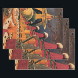 Vintage Science Fiction Futuristic City Flying Car Wrapping Paper Sheet<br><div class="desc">Vintage illustration travel and transportation science fiction image featuring a classic comic book retro sci fi urban setting with a city of the future. The architectural buildings are shaped like cones and vehicles are flying in the sky like birds while crowds of people are moving through the metropolis.</div>