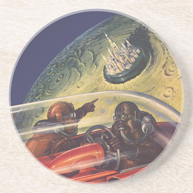 Vintage Science Fiction, Futuristic City on Moon Coaster (Front)