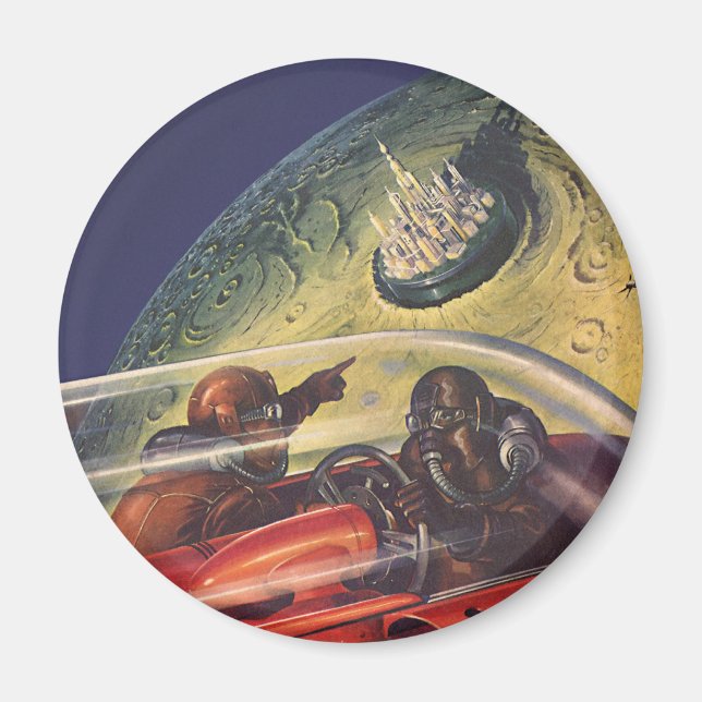 Vintage Science Fiction, Futuristic City on Moon Magnet (Front)