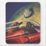 Vintage Science Fiction, Futuristic City on Moon Mouse Pad<br><div class="desc">Vintage illustration travel and transportation science fiction image featuring a classic comic book retro sci fi outer space and planets image of astronauts or aliens travelling in a spaceship flying over a futuristic metropolis on the moon.</div>