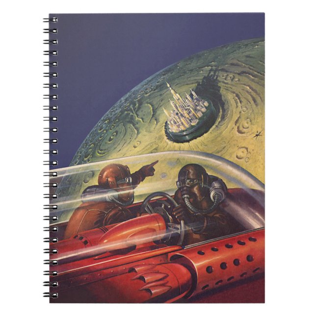 Vintage Science Fiction, Futuristic City on Moon Notebook (Front)