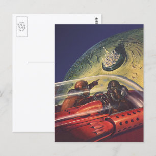 Vintage Science Fiction, Futuristic City on Moon Postcard