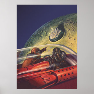 Vintage Science Fiction, Futuristic City on Moon Poster