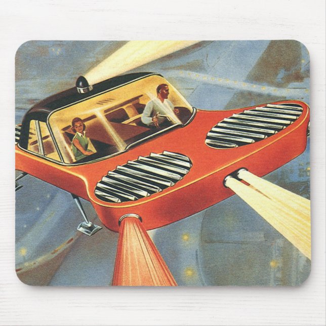 Vintage Science Fiction Futuristic Flying Car Mouse Pad (Front)