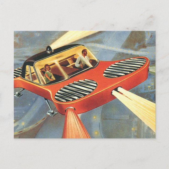 Vintage Science Fiction Futuristic Flying Car Postcard (Front)