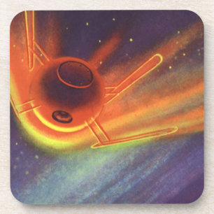 Vintage Science Fiction, Glowing Rocket in Space Coaster