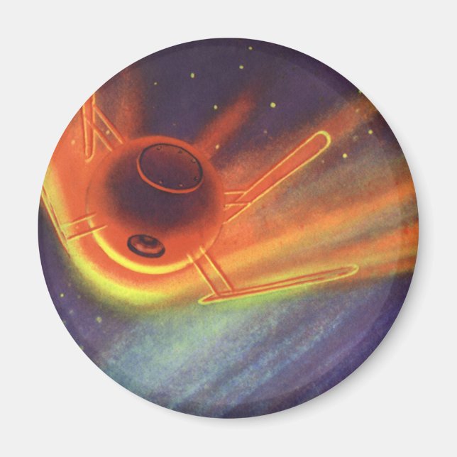 Vintage Science Fiction, Glowing Rocket in Space Magnet (Front)