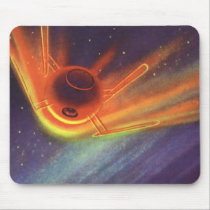 Vintage Science Fiction, Glowing Rocket in Space Mouse Pad