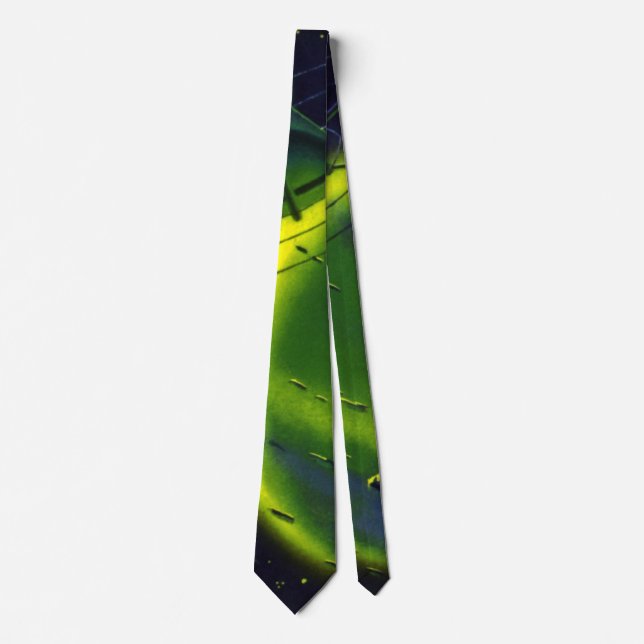 Vintage Science Fiction Green Planet w Spaceship Tie (Front)