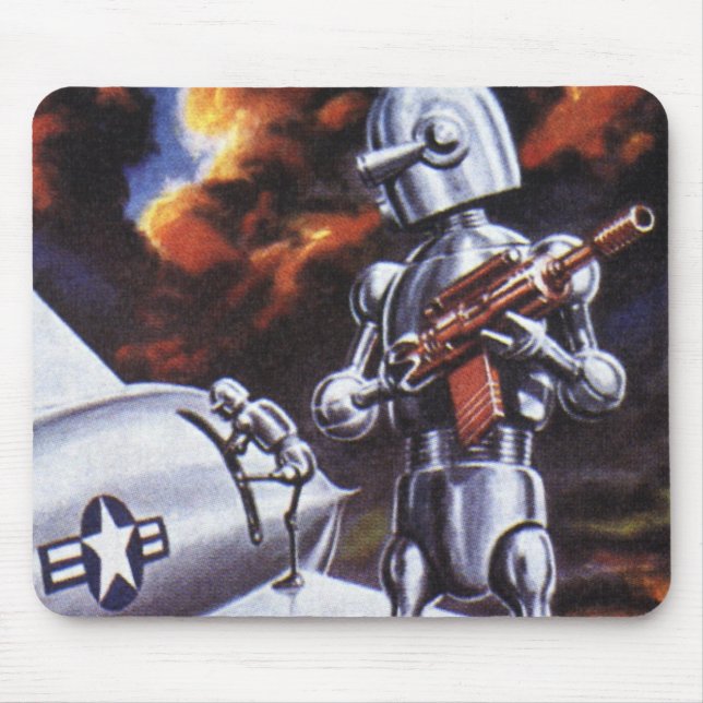 Vintage Science Fiction Military Robot Soldiers Mouse Pad (Front)