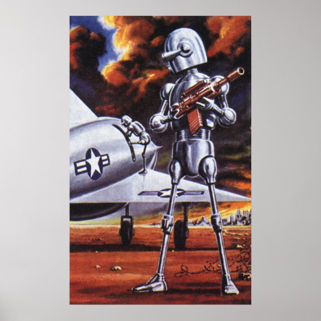Vintage Science Fiction Military Robot Soldiers Poster (Front)