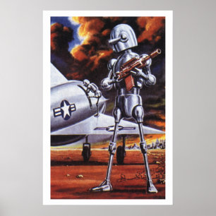 Vintage Science Fiction Military Robot Soldiers Poster