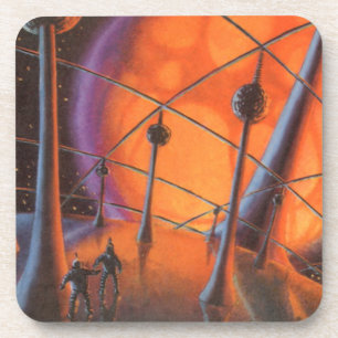 Vintage Science Fiction, Orange Sun and Aliens Coaster