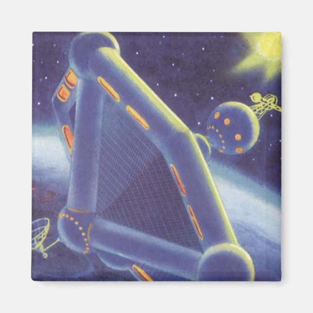 Vintage Science Fiction Orbiting Space Station Magnet (Front)