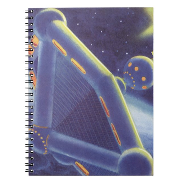 Vintage Science Fiction Orbiting Space Station Notebook (Front)