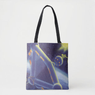 Vintage Science Fiction Orbiting Space Station Tote Bag