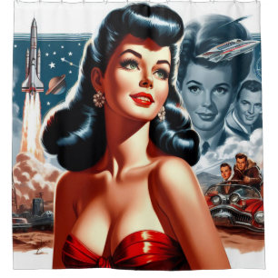 Vintage Science Fiction Pin-up Shower Curtain