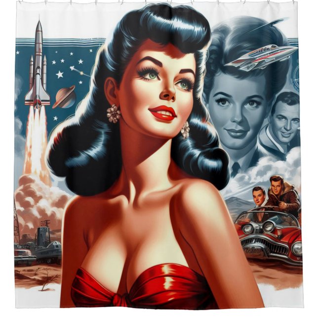 Vintage Science Fiction Pin-up Shower Curtain (Front)