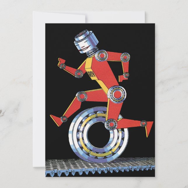 Vintage Science Fiction Robot Running with Wheel (Front)