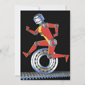 Vintage Science Fiction Robot Running with Wheel