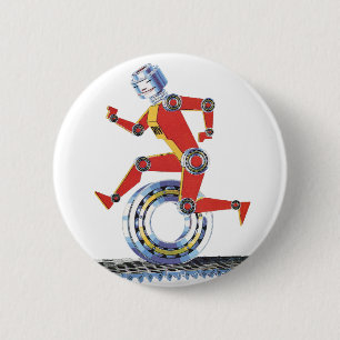 Vintage Science Fiction Robot Running with Wheel 6 Cm Round Badge